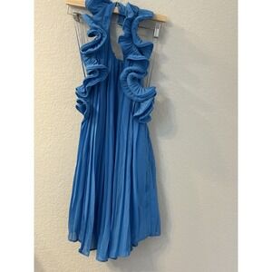 Mable Royal blue sleeveless Ruffle Pleated lined Shift Dress, sz M